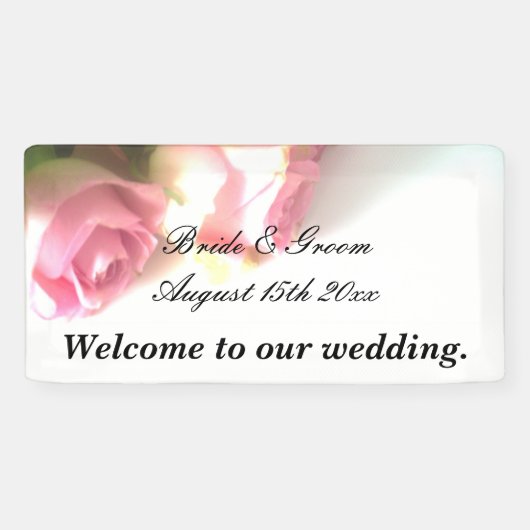 Roze roos afbeelding bruiloft welkom banner teken (Horizontaal)