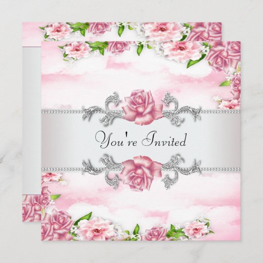 Roze roos All Occasion Feest Kaart (Voorkant / Achterkant)