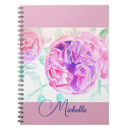 Roze Roos Aquarel Lila Roze Meisjes Notitieboek