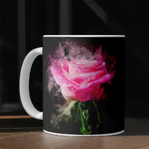 Roze Roos Aquarel op Zwarte Achtergrond Koffiemok