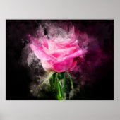Roze Roos Aquarel op Zwarte Achtergrond Poster (Voorkant)