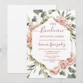 Roze roos baby shower meisje in het Spaans Kaart (Voorkant / Achterkant)