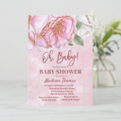 Roze Roos Baby shower meisjes Kaart (Staand voorkant)