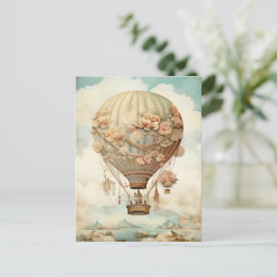 Roze Roos Ballon Pastel Teal Victoriaans Sprookje Briefkaart