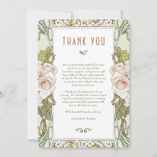 Roze Roos bedankkaart  Art Nouveau Mucha Kaart (Voorkant)