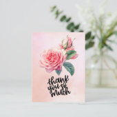 Roze roos Bedankt kaart op roze achtergrond (Staand voorkant)