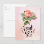 Roze roos Bedankt kaart op roze achtergrond (Voorkant / Achterkant)