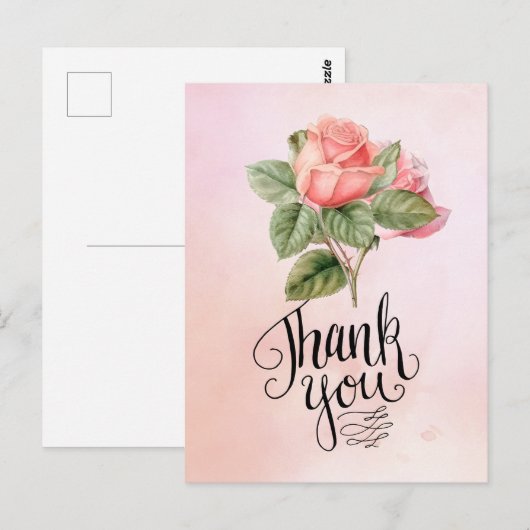 Roze roos Bedankt kaart op roze achtergrond (Voorkant / Achterkant)