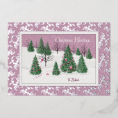 Roze Roos Betoverd Bos Folie Kerstkaart Folie Feestdagenkaart (Voorkant)