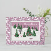 Roze Roos Betoverd Bos Folie Kerstkaart Folie Feestdagenkaart (Staand Voorkant)