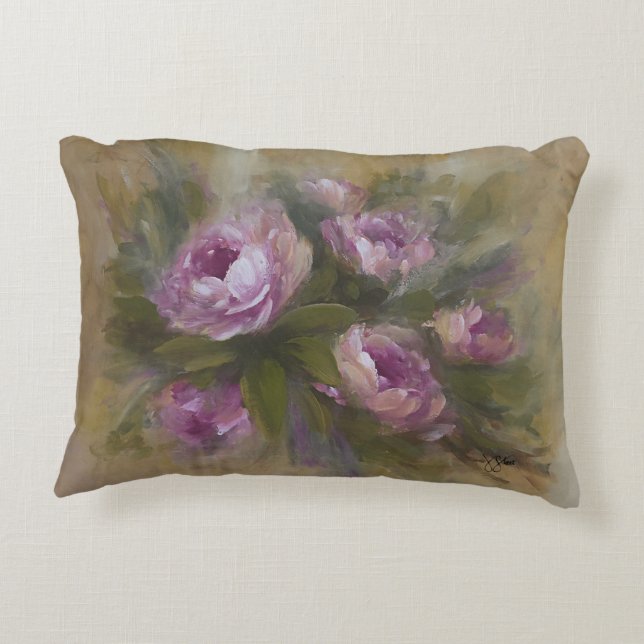 Roze roos binnen/buiten accent kussen (Achterkant)