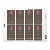 Roze Roos Bladeren Bruin Retro Bruiloft Wijn Label (Full Sheet)