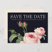 Roze  roos blauw BRUILOFT bewaar de datum Aankondigingskaart (Voorkant / Achterkant)