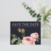 Roze  roos blauw BRUILOFT bewaar de datum Aankondigingskaart (Staand voorkant)