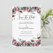 Roze Roos Blauw groene eucalyptus Floral Save The Date (Staand voorkant)