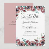 Roze Roos Blauw groene eucalyptus Floral Save The Date (Voorkant / Achterkant)