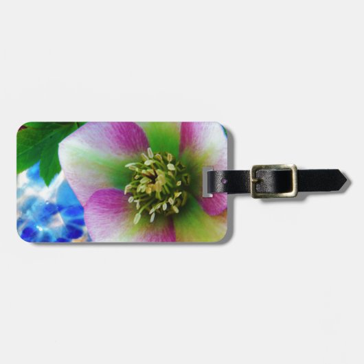 Roze Roos blauwe glazen bol Bagagelabel (Voorkant horizontaal)