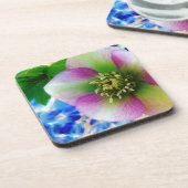 Roze Roos blauwe glazen bol Bier Onderzetter (Linkerzijde)