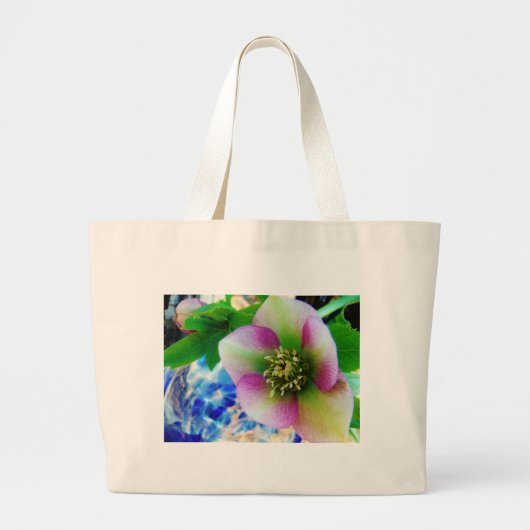 Roze Roos blauwe glazen bol Grote Tote Bag (Voorkant)