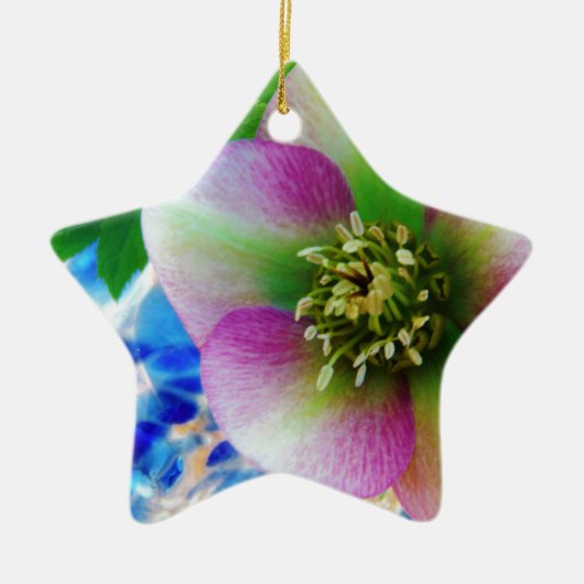 Roze Roos blauwe glazen bol Keramisch Ornament (Voorkant)