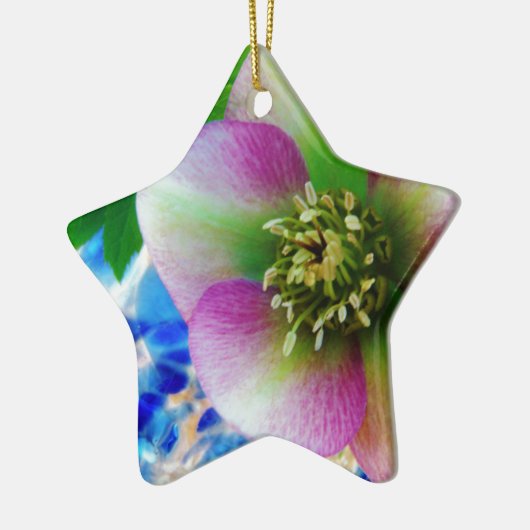 Roze Roos blauwe glazen bol Keramisch Ornament (Links)