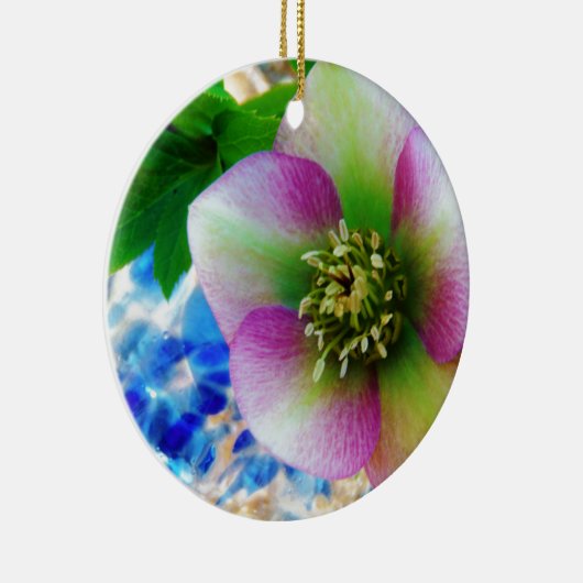 Roze Roos blauwe glazen bol Keramisch Ornament (Rechts)