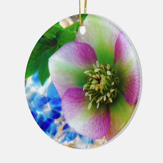 Roze Roos blauwe glazen bol Keramisch Ornament (Links)