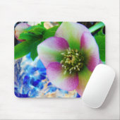 Roze Roos blauwe glazen bol Muismat (Met muis)