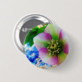 Roze Roos blauwe glazen bol Ronde Button 5,7 Cm (Voorkant /achterkant)
