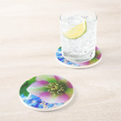 Roze Roos blauwe glazen bol Zandsteen Onderzetter (Zijkant)