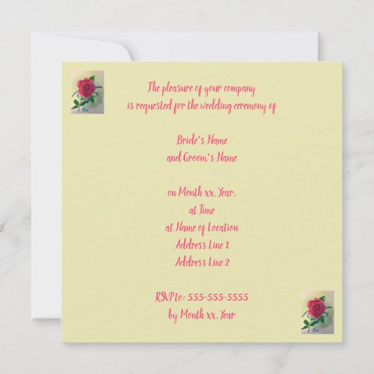 Roze Roos Blauwe Lint Aquarel Trouw Uitnodigingen (Achterkant)