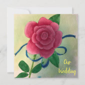 Roze Roos Blauwe Lint Aquarel Trouw Uitnodigingen (Voorkant)