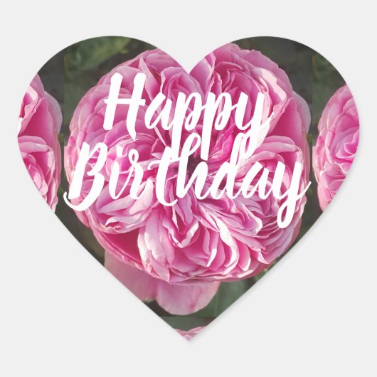 Roze  Roos Bloedfloreel Happy Birthday Hart Sticker (Voorkant)