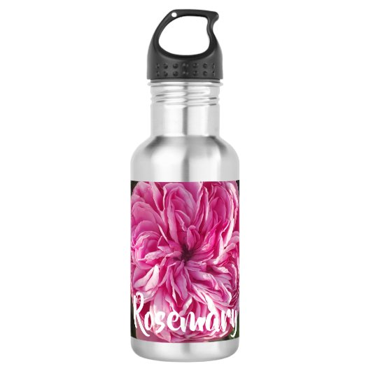 Roze Roos Bloem bloem Fotomeisjes Naam Waterfles (Voorkant)