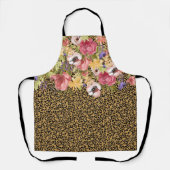 Roze Roos Bloem Bloem Goud Luipaard Jaguar Schort (Voorkant)