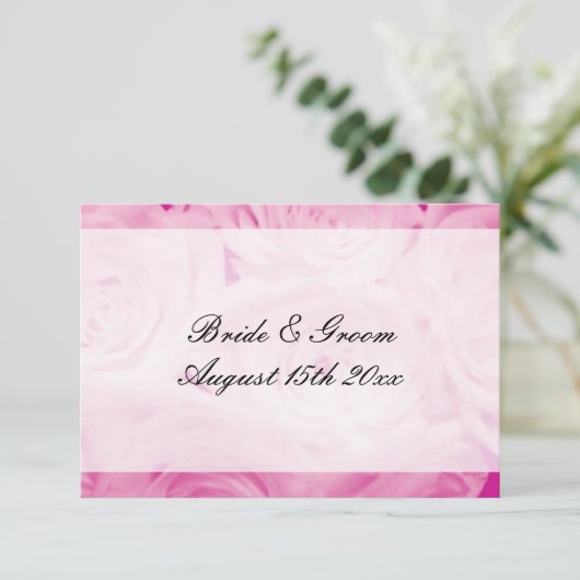 Roze roos bloem bloementhema bruiloft suite informatiekaartje (Staand voorkant)