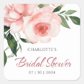 Roze Roos Bloem Bruidsdouche Vierkante Sticker (Voorkant)