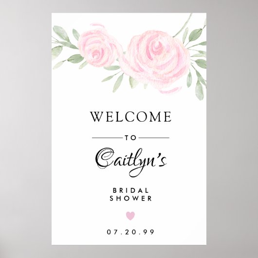 Roze Roos Bloem Bruiloft Feest Welkomstbord Poster (Voorkant)