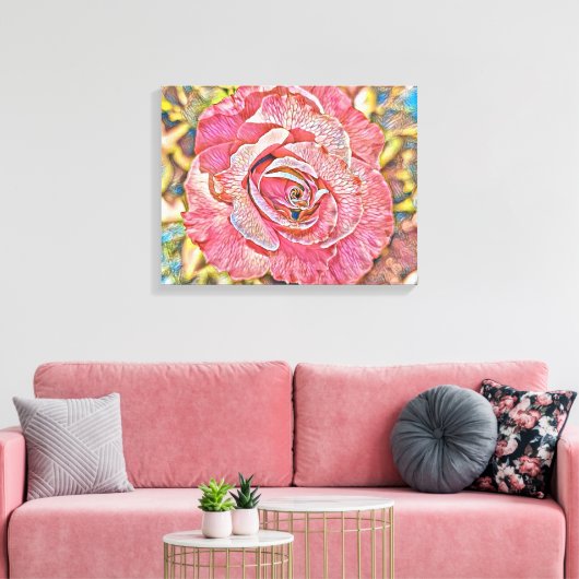 Roze roos bloem canvas afdruk (Insitu (Woonkamer))