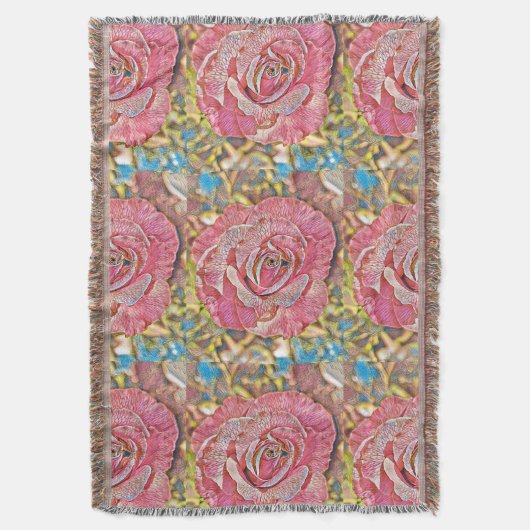 Roze roos bloem deken (Voorkant Verticaal)