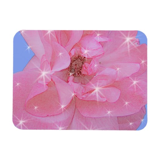 roze roos bloem en glinsterende sterren magneet (Horizontaal)