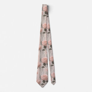 Roze roos bloem en strepen, vintage look stropdas