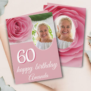 Roze Roos Bloem Foto Bloemige 60ste Verjaardagskaa Kaart