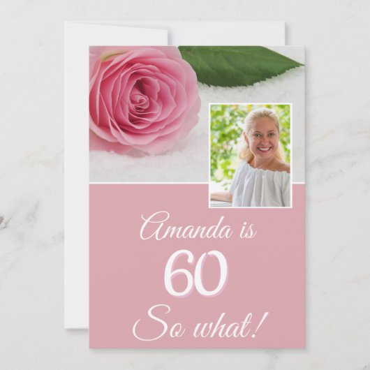 Roze Roos Bloem Grappige Foto Bloemige 60e Verjaar (Voorkant)