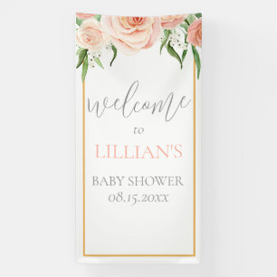 Roze Roos Bloem Meisje Baby Shower Welkom Spandoek
