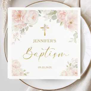 Roze Roos Bloem Meisje Doop Papier Servet