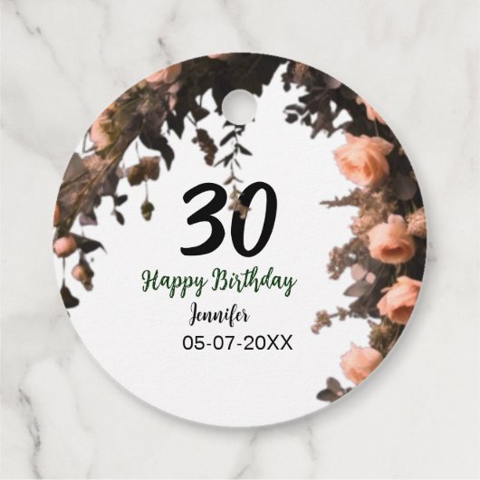 Roze roos  bloem moderne 30e verjaardag bedankjes labels (Achterkant)