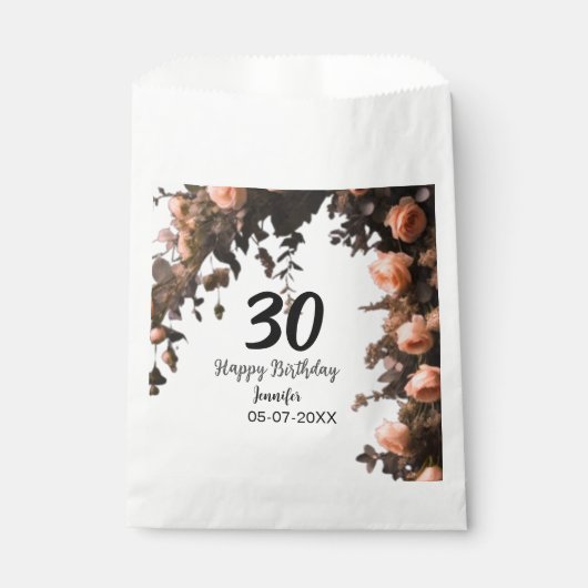 Roze roos bloem moderne 30e verjaardag bedankzakje (Voorkant)