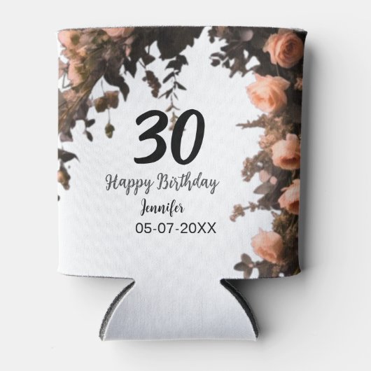 Roze roos bloem moderne 30e verjaardag blikjeskoeler (Voorkant)