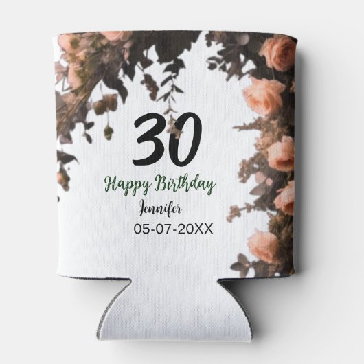 Roze roos  bloem moderne 30e verjaardag blikjeskoeler (Achterkant)